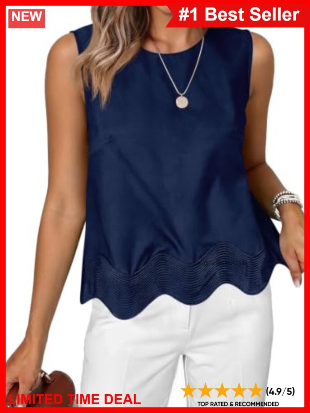 Scallop Trim Cropped Tank Top Loose Fit Sleeveless Blouse